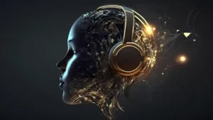 woman with headphones her head