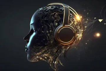 woman with headphones her head
