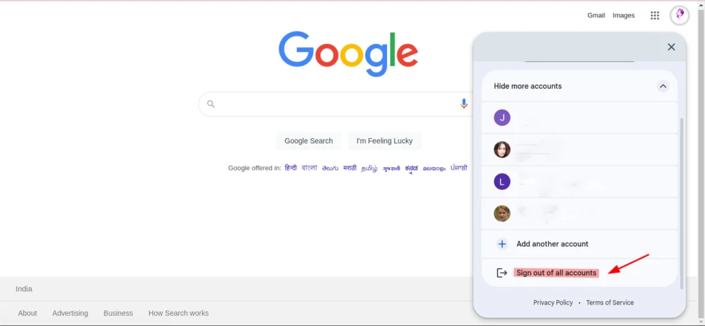 Sign out of all accounts Sign out of all accounts in google.com