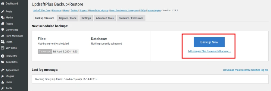 5 Best Ways to Backup WordPress Site Easily 4 backup now button in updraftplus dashboard