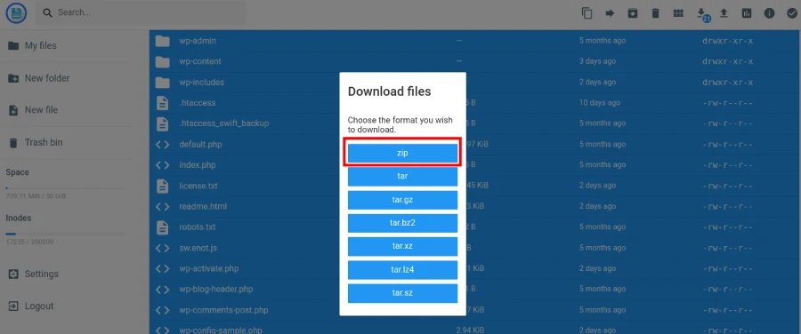 5 Best Ways to Backup WordPress Site Easily 7 zip file in file manager