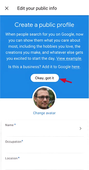 Add Me to Search on Google: Create Google People Card 4 google public profile form section
