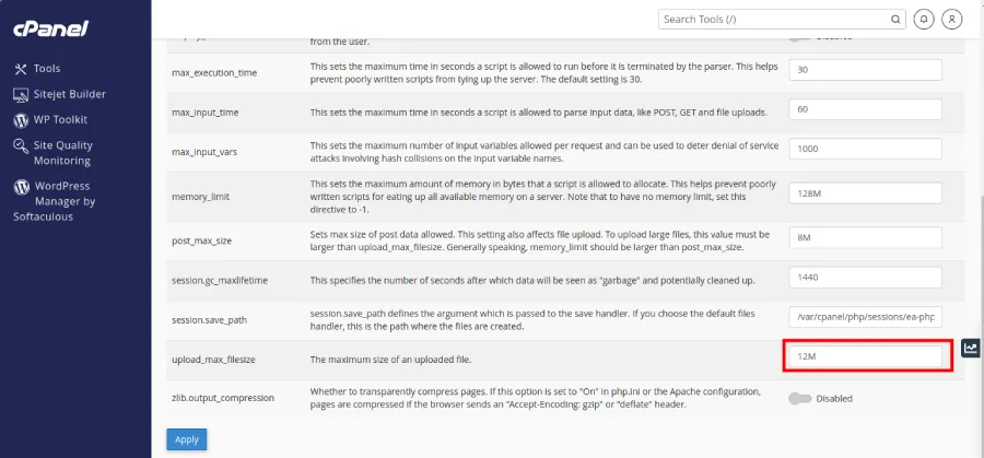 How to Increase Memory Limit WordPress in Simple Step 4 increase memory limit and maximum upload size option in control panel