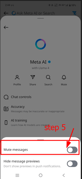 How to Turn off ''Meta Ai'' on Facebook, Instagram, and WhatsApp 5 mute button