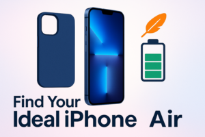 Featured graphic of ultra-thin iPhone Air with case and battery icon, for guide on choosing the best iPhone Air device.