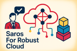 Central cloud infrastructure illustration with consulting and modular technology elements, representing Saros for robust cloud solutions, clean business graphic.